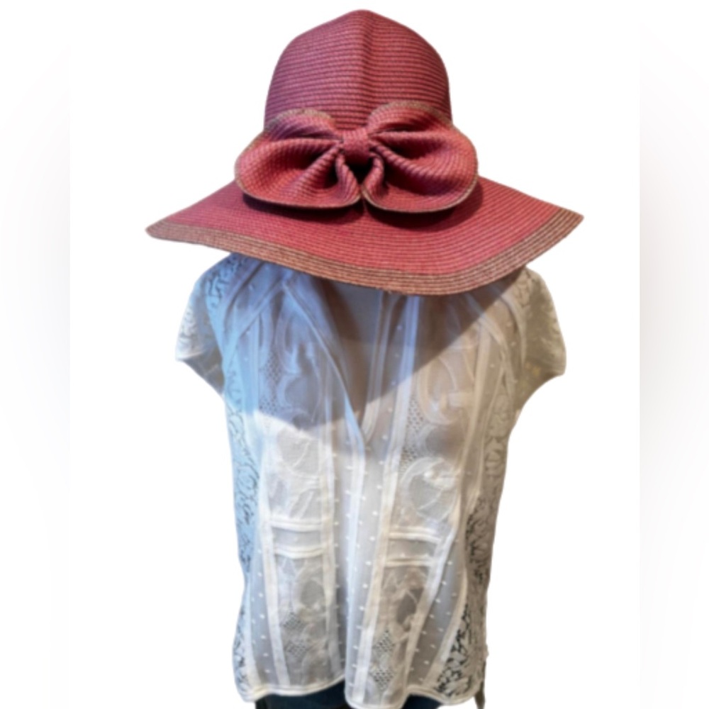 Facinie Pink Bow Medium Beach Hat
